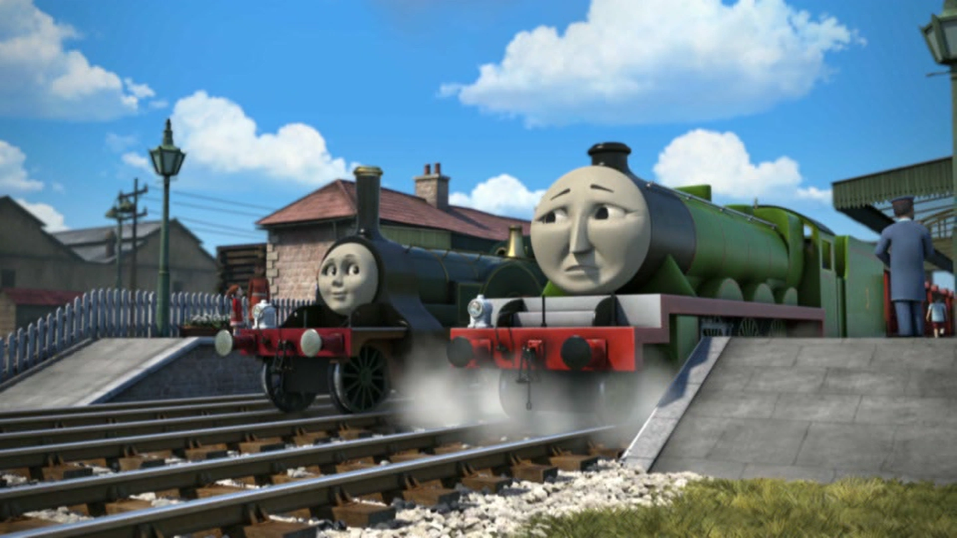 第19シーズンのウェルスワース駅でエミリーにスティーブン・ハットとブリジット・ハットが水疱瘡に掛かった事を語るヘンリー