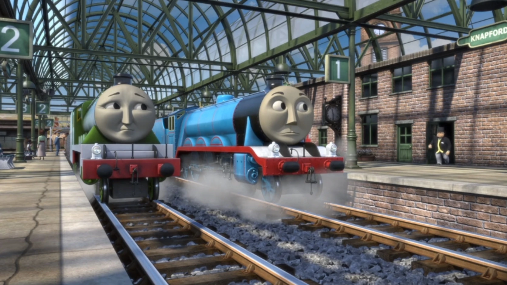 ゴードンとトップハム・ハット卿と共にナップフォード駅にいるヘンリー