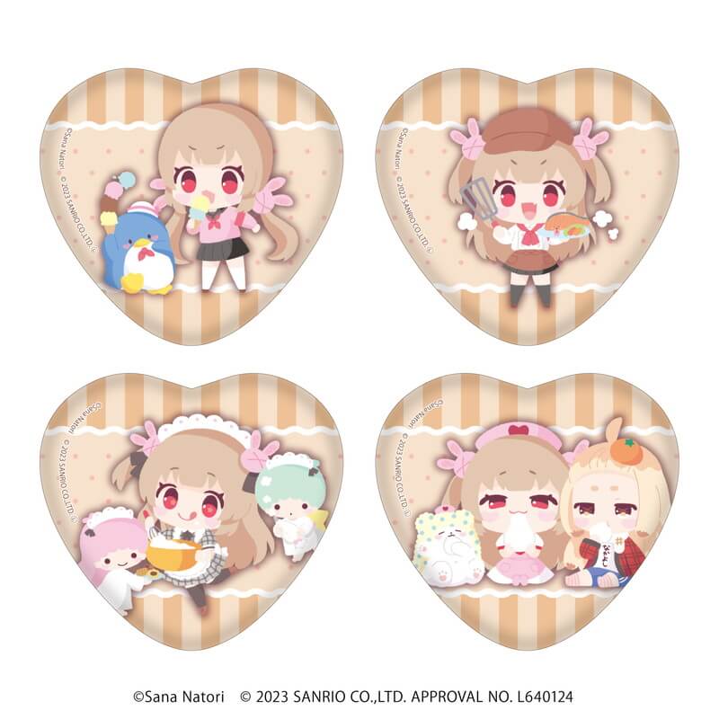 ハート型缶バッジ「名取さな×サンリオキャラクターズ」01/コンプリートBOX(全4種)(ミニキャライラスト)