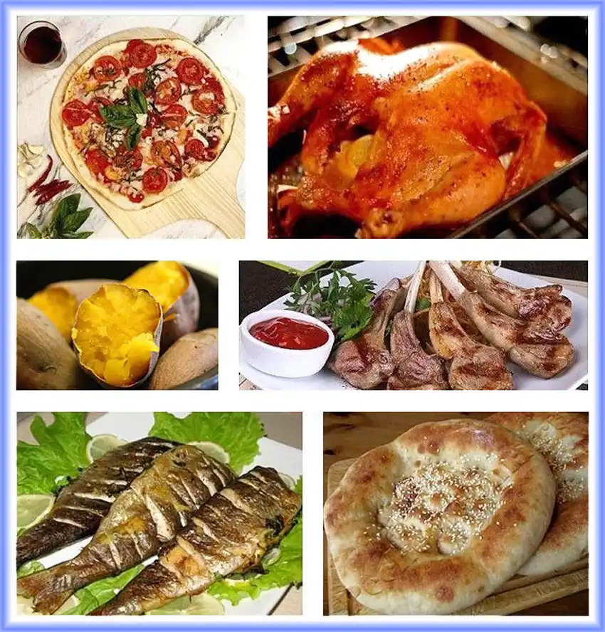 おいしい料理、出来上がったピザ、パン、野菜、魚料理、お好み焼き、鍋料理、調味料、超漁美味しい