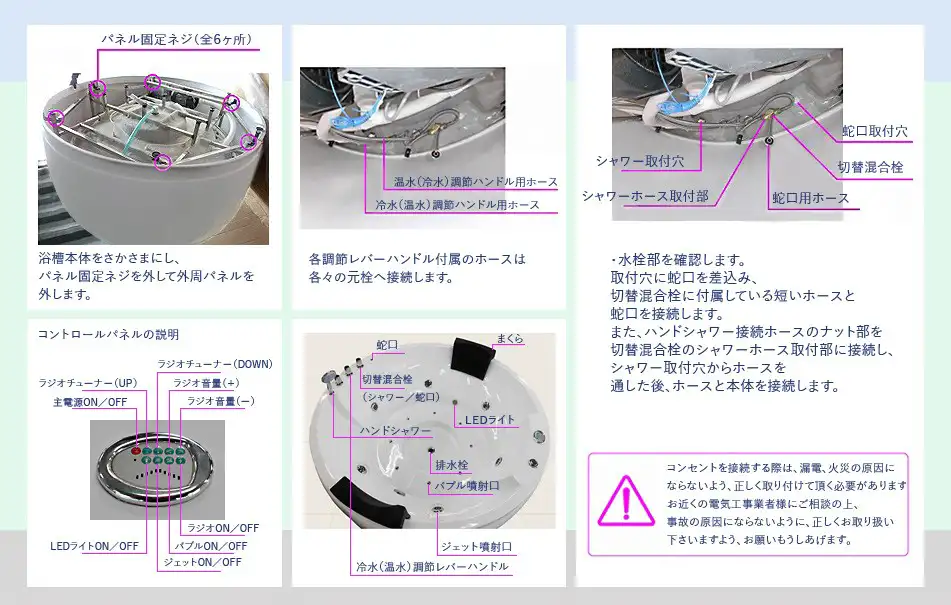 ジェットバス、浴槽、バスタブ、リラックス、疲れを取る、シャワーヘッド、ジェットバス設置、ショールーム、家庭用ジェットバス、水マッサージ、お風呂、組立方法、組み立てる