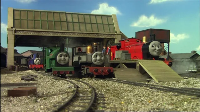 第11シーズンでドライウェット駅でジェームスとピーター・サムとマイティマックと共に居るフレディー