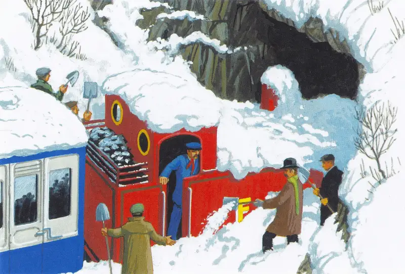 原作第41巻で雪に埋もれたアルバートとヘレナを救う為に除雪作業を行うイギリスの乗客