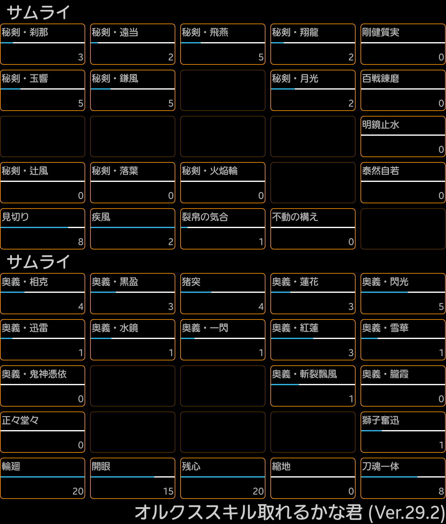 みんなのスキル振り サムライ 15 オルクスオンライン Ver3 0 Wiki