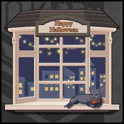 家具-ハロウィン-黒猫のいる出窓.JPG