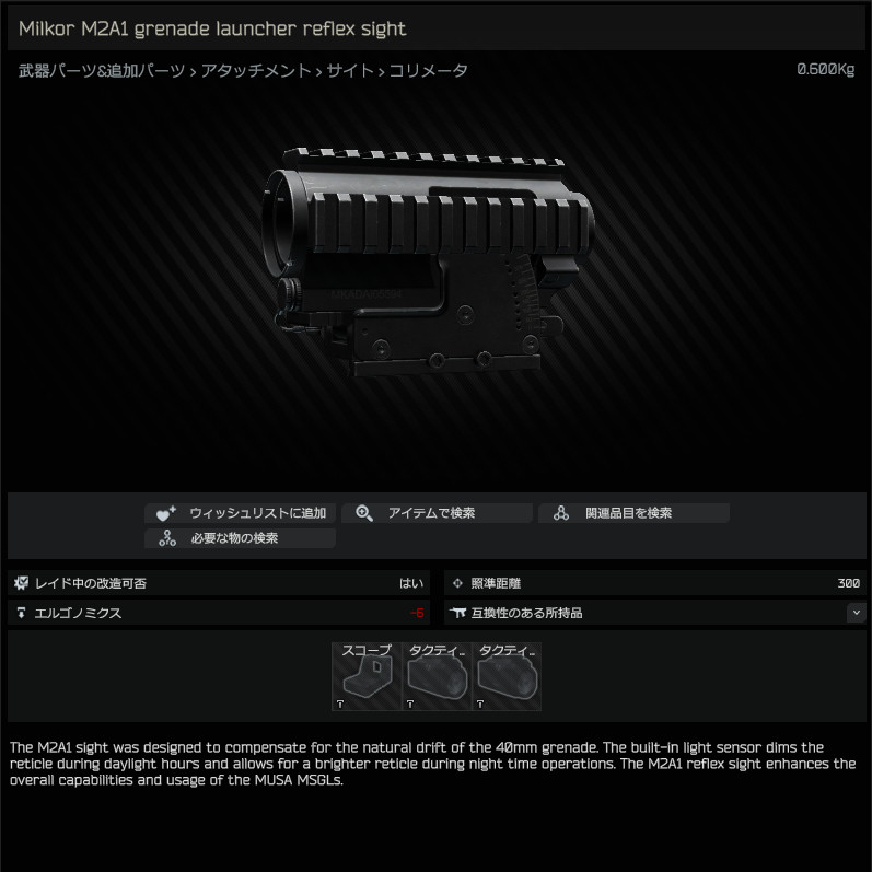 Milkor M2A1 grenade launcher reflex sight / 日本語名称無し（英名称と同じ） - Escape ...