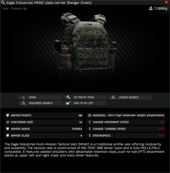 Eagle Industries MMAC plate carrier (Ranger Green) Escape from Tarkov
