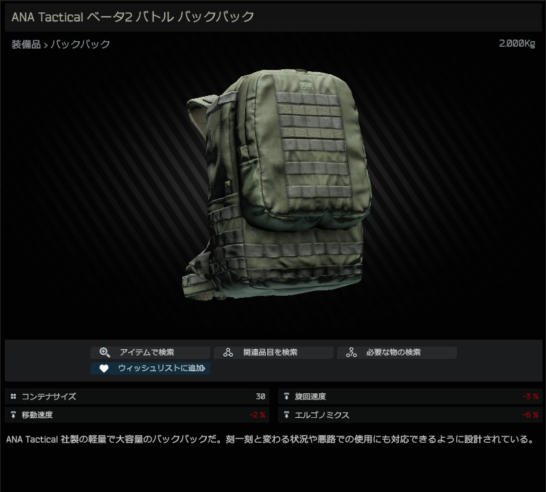 ANA Tactical Beta 2 Battle backpack (Olive Drab) / ANA Tactical ベータ2 バトル  バックパック - Escape from Tarkov Wiki*