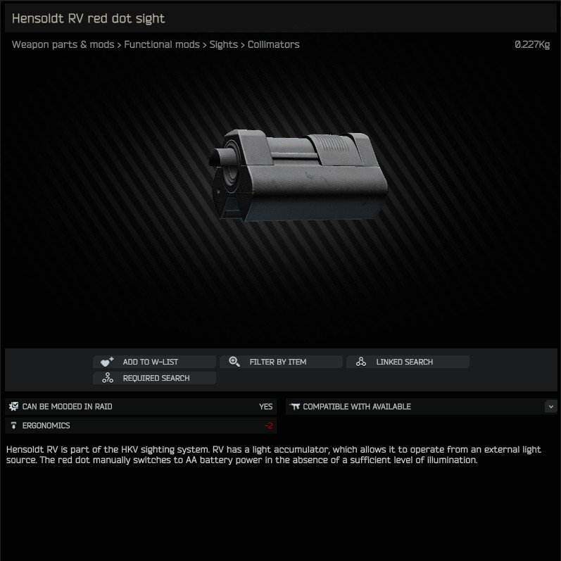 Hensoldt RV red dot sight / 日本語名称無し（英名称と同じ） - Escape from Tarkov Wiki*