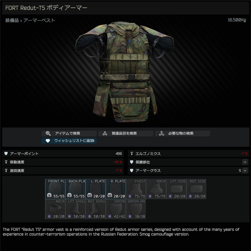 FORT Redut-T5 body armor (Smog) / FORT Redut-T5 ボディアーマー - Escape from Tarkov  Wiki*