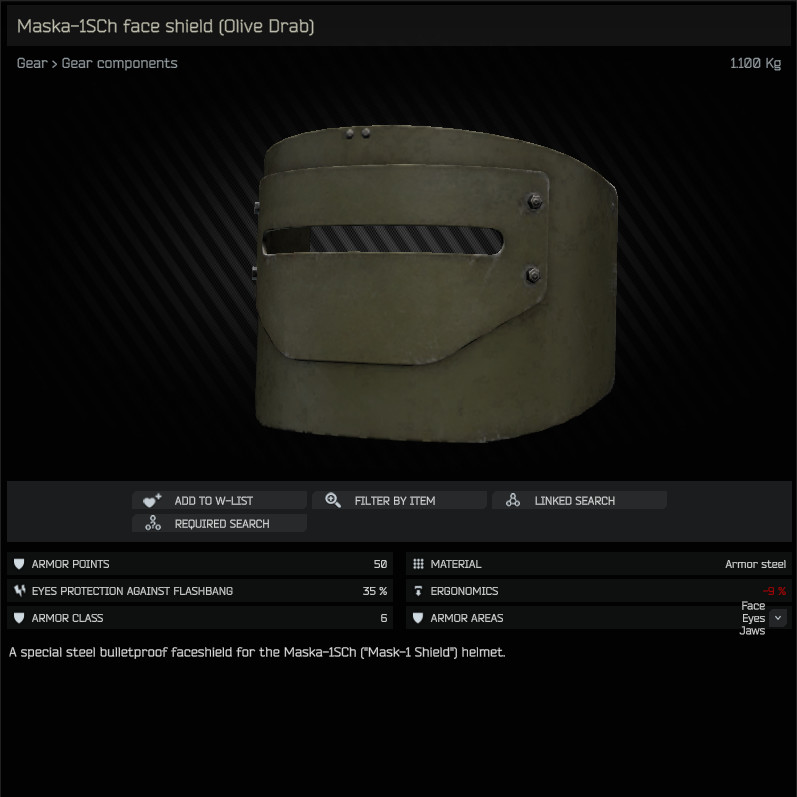 Maska-1SCh face shield (Olive Drab) / 日本語名称無し（英名称と同じ） - Escape from Tarkov  Wiki*