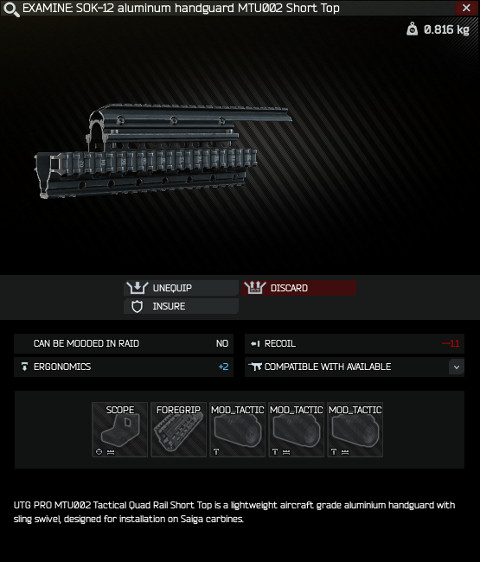 SOK-12 aluminum handguard MTU002 Short Top - Escape from Tarkov Wiki*