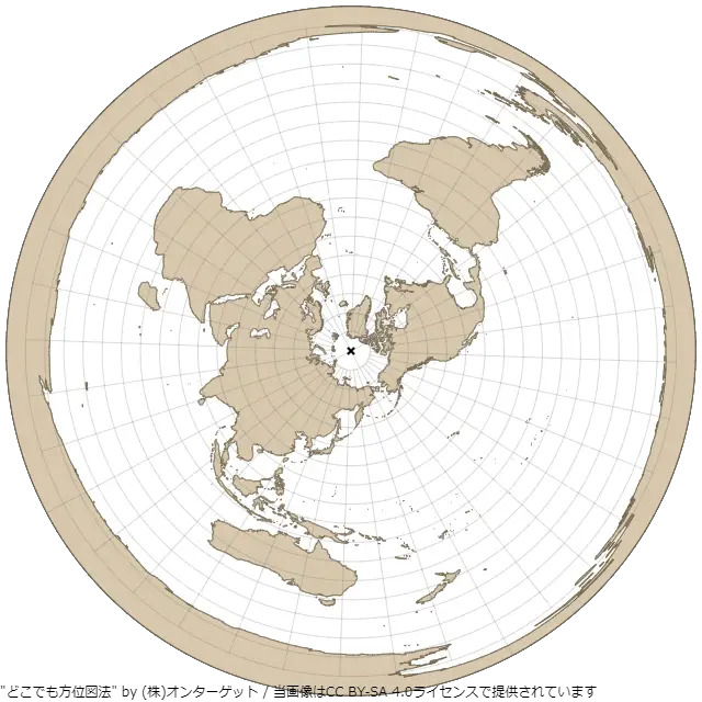 北極中心の正距方位図法