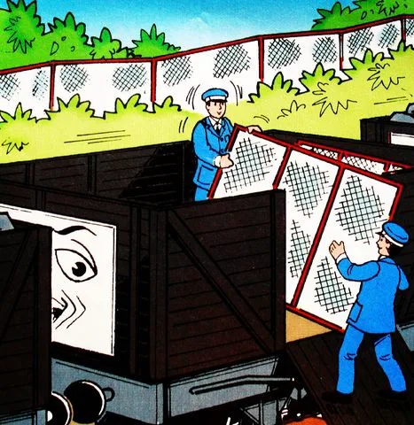 マガジンストーリーで荷台から柵が降ろされているいじわる貨車