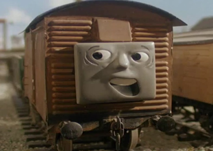 TV版第4シーズンのロンドン・アンド・ノース・イースタン鉄道の顔付き有蓋貨車（タイプ1）（驚いたいたずら貨車の顔）