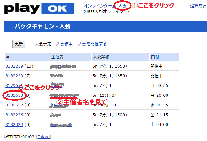 オンラインPlayOK例会  日本バックギャモン協会