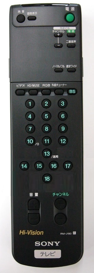 ボタン数字18個のRM-J190のリモコン