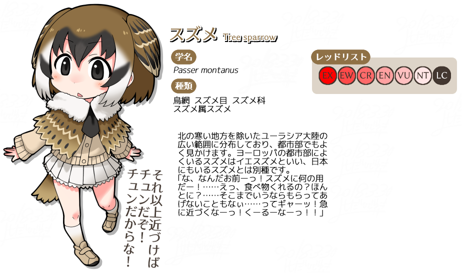 現生種 低絶滅リスク スズメ けものフレンズ オリジナルフレンズまとめ Wiki