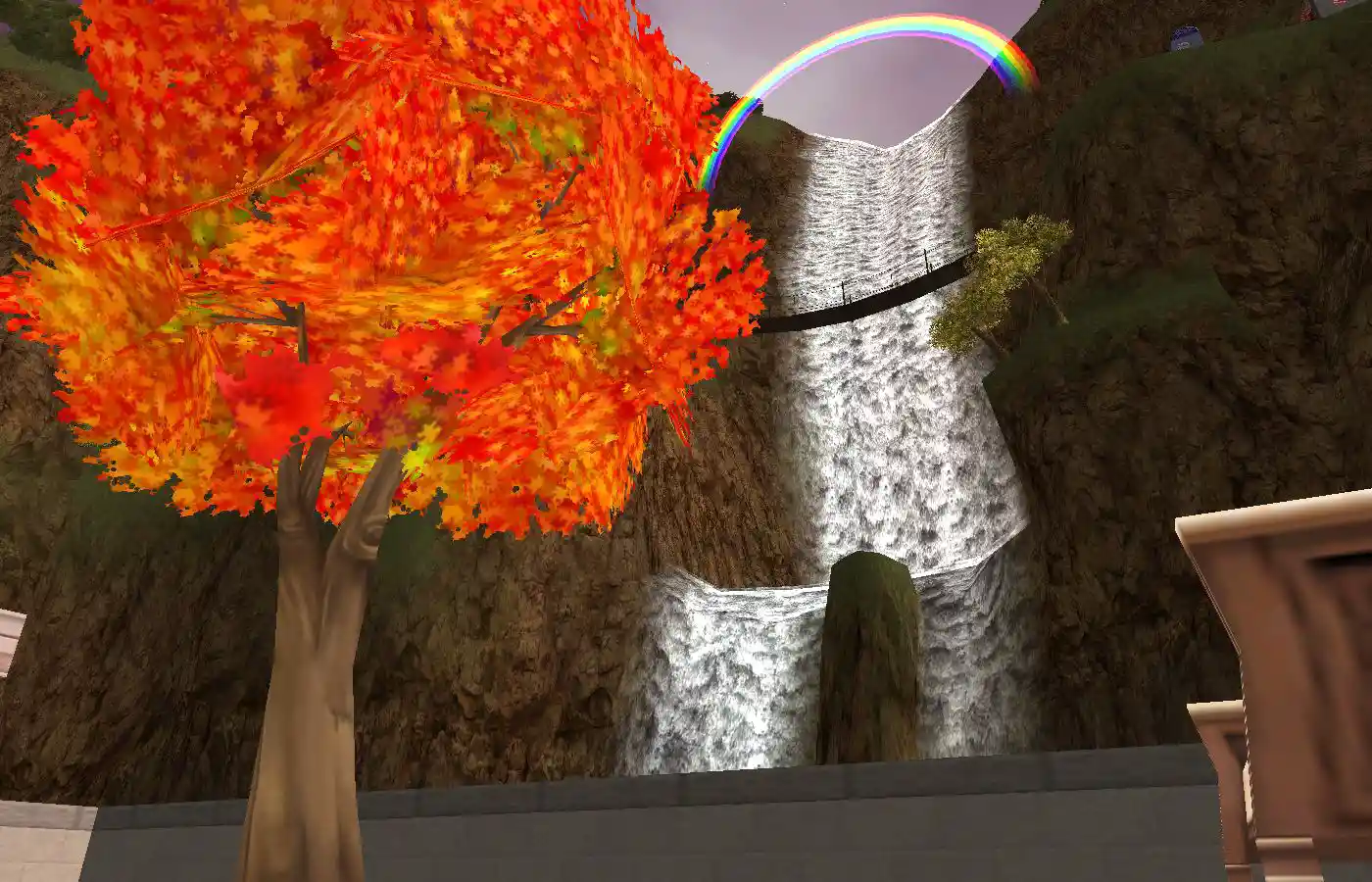 虹と滝と紅葉と