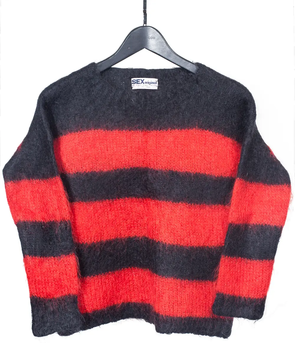 アナアキニット アオソデ/Annaki Blue Cuff/SEX vintage 1970s striped mohair jumper red & black