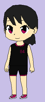 赤紫字の84が付いた黒シャツを着た高山侑子