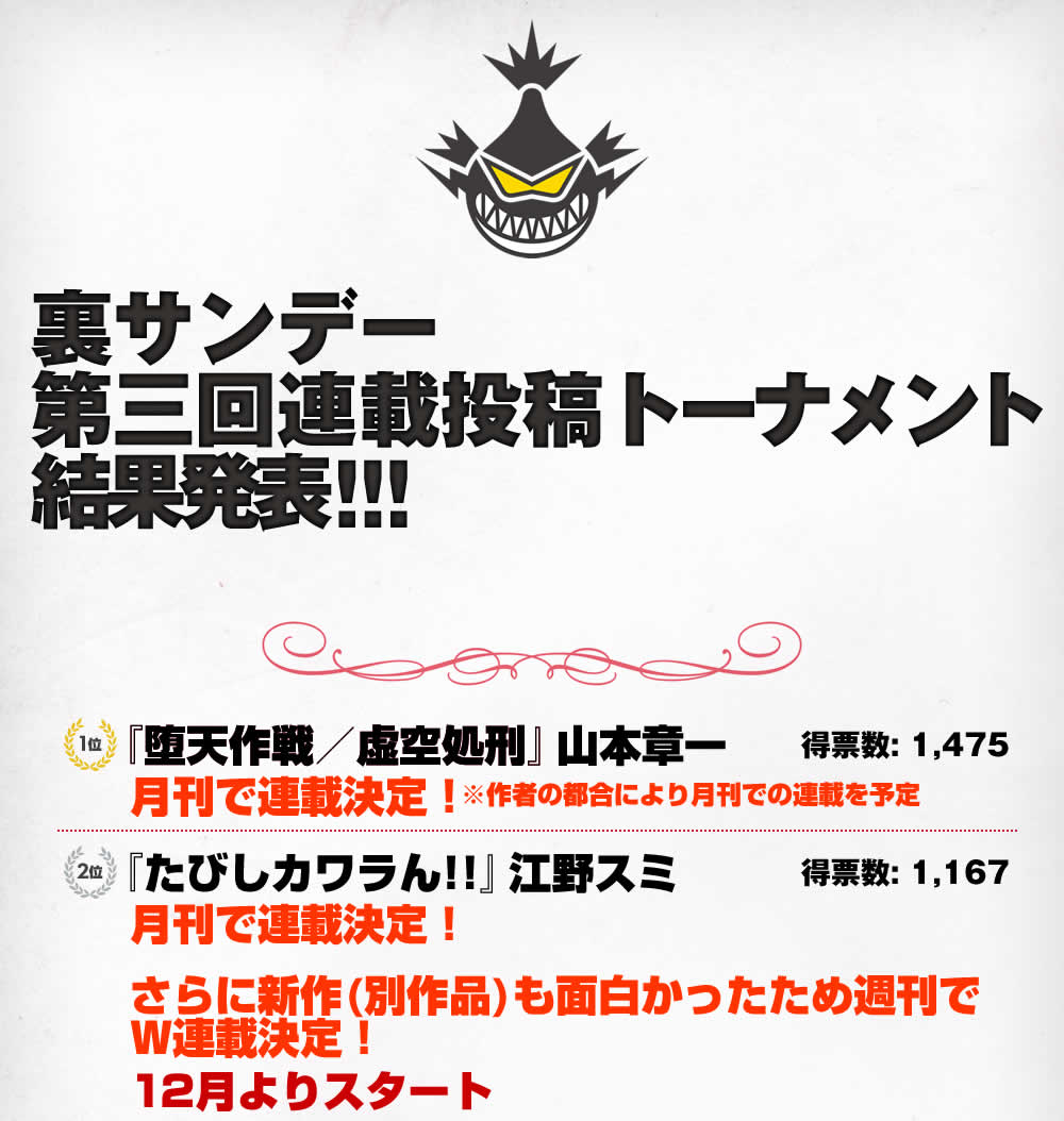 第3回 結果発表 裏サンデー連載投稿トーナメント まとめ Wiki 第3回 結果発表 裏サンデー連載投稿トーナメント まとめ Wiki